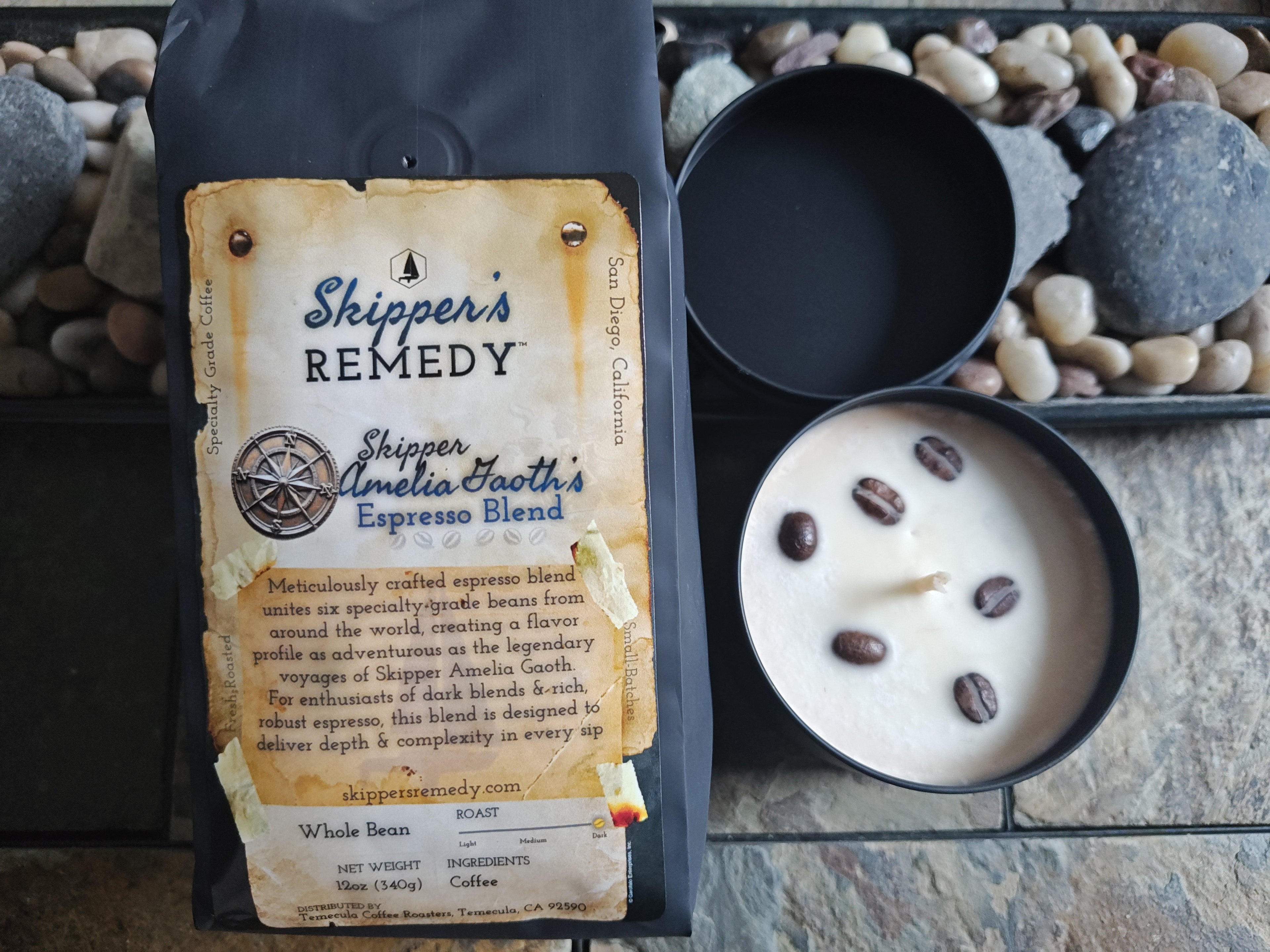Skipper Amelia Gaoth's Espresso Blend: Coffee and Coffee-scented Candle Bundle