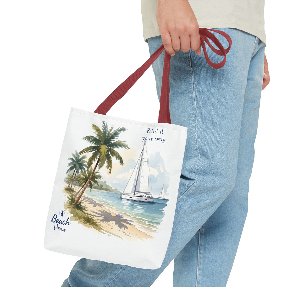 Beach Sailboat Tote Bag - Personalizable