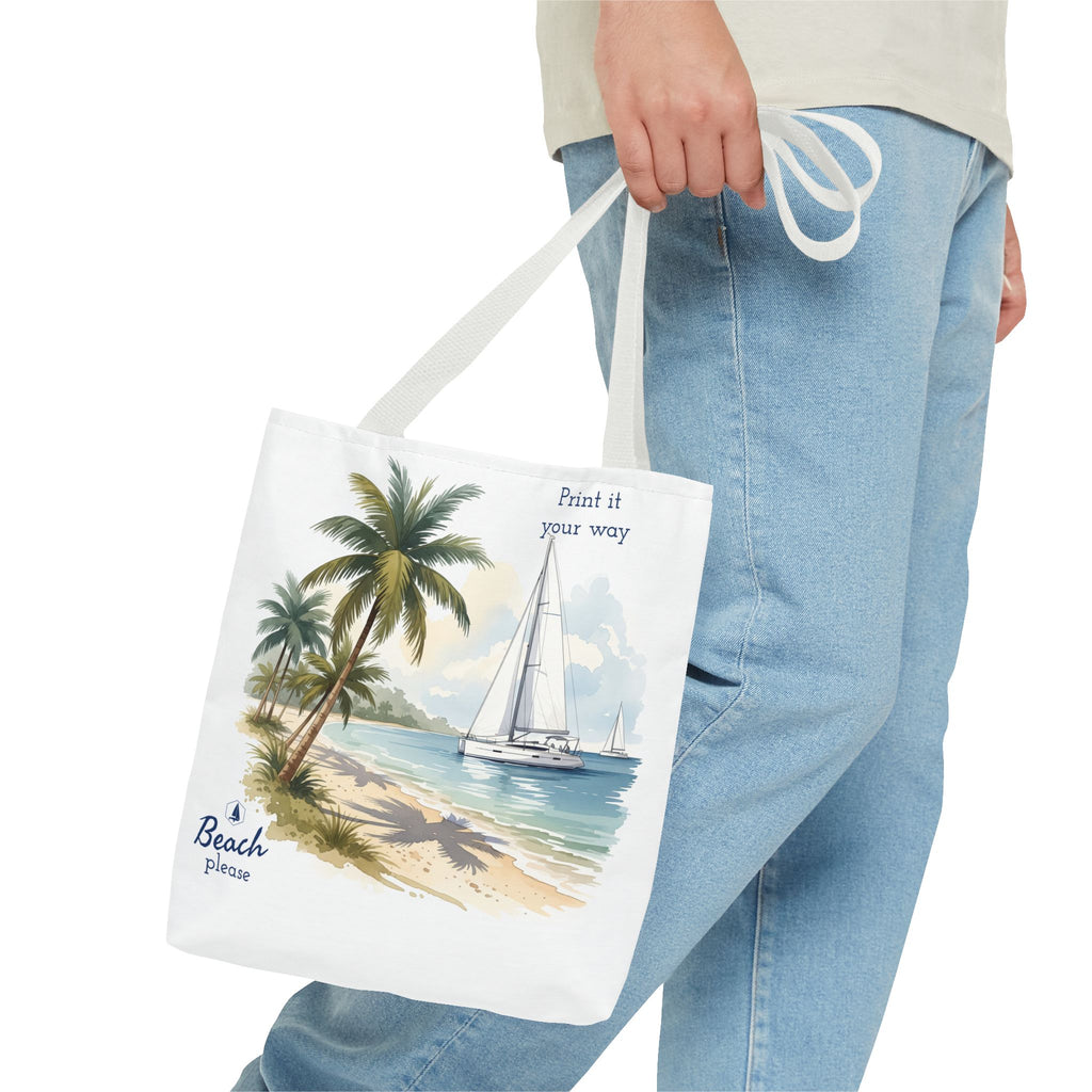 Beach Sailboat Tote Bag - Personalizable
