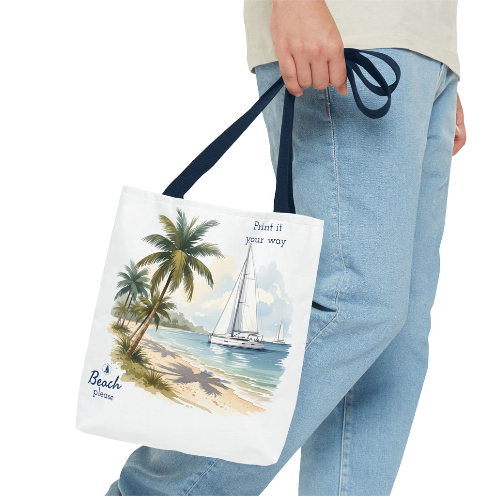 Beach Sailboat Tote Bag - Personalizable