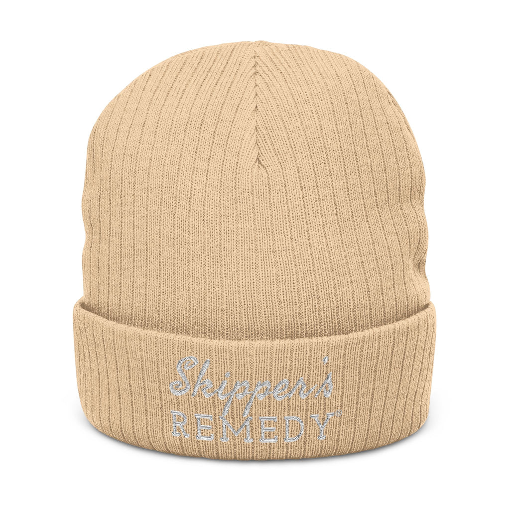 Embroidered Ribbed Knit Beanie