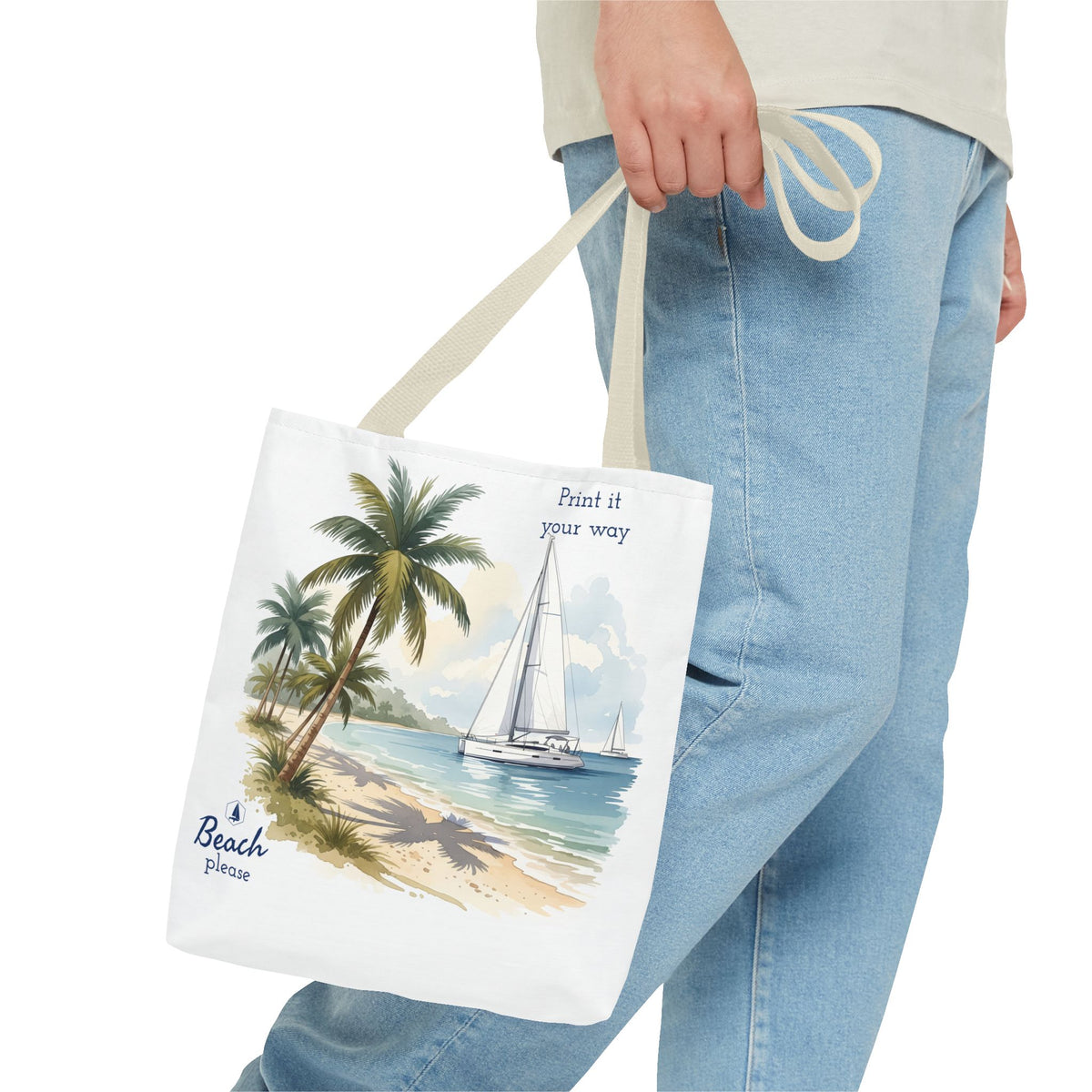 Beach Sailboat Tote Bag - Personalizable