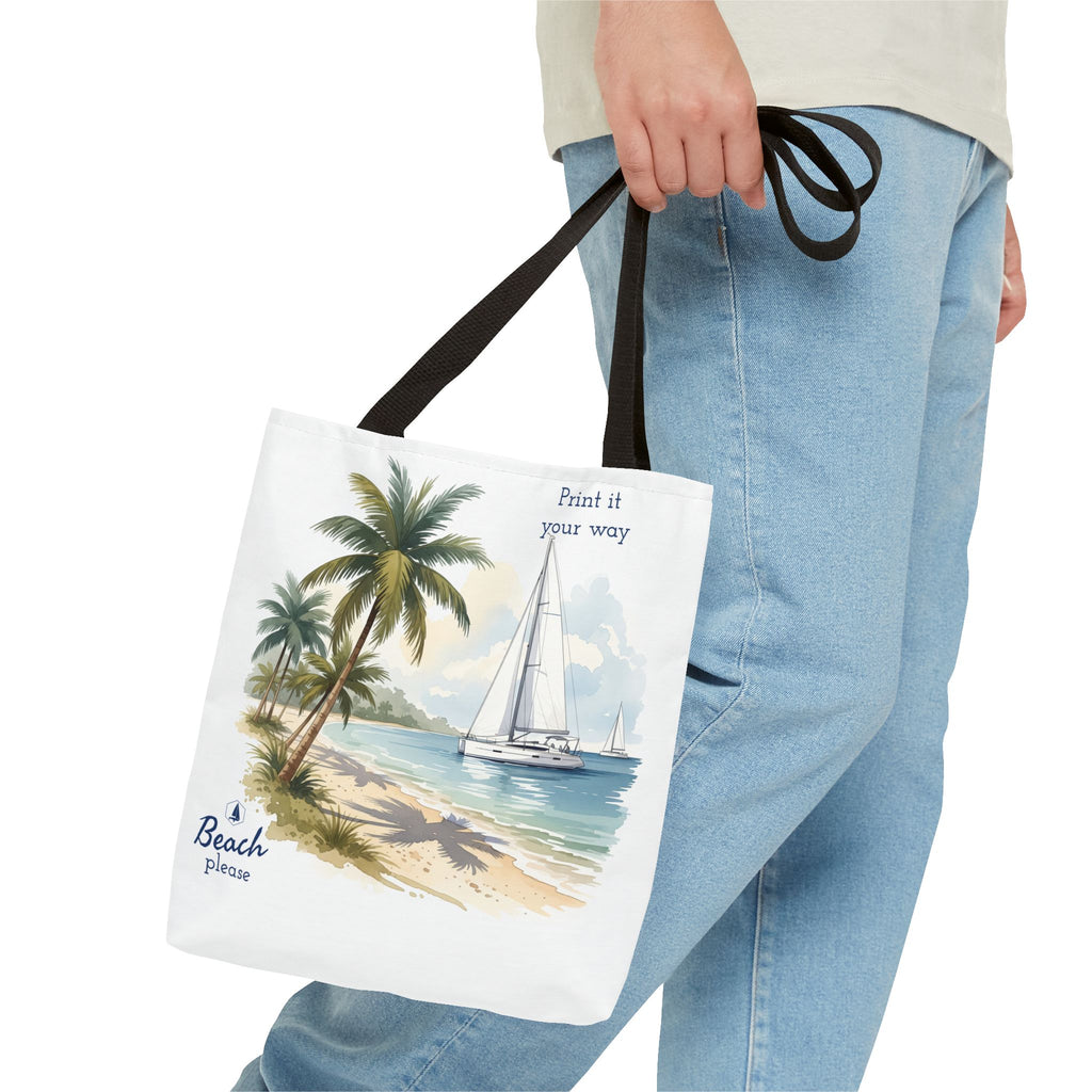 Beach Sailboat Tote Bag - Personalizable