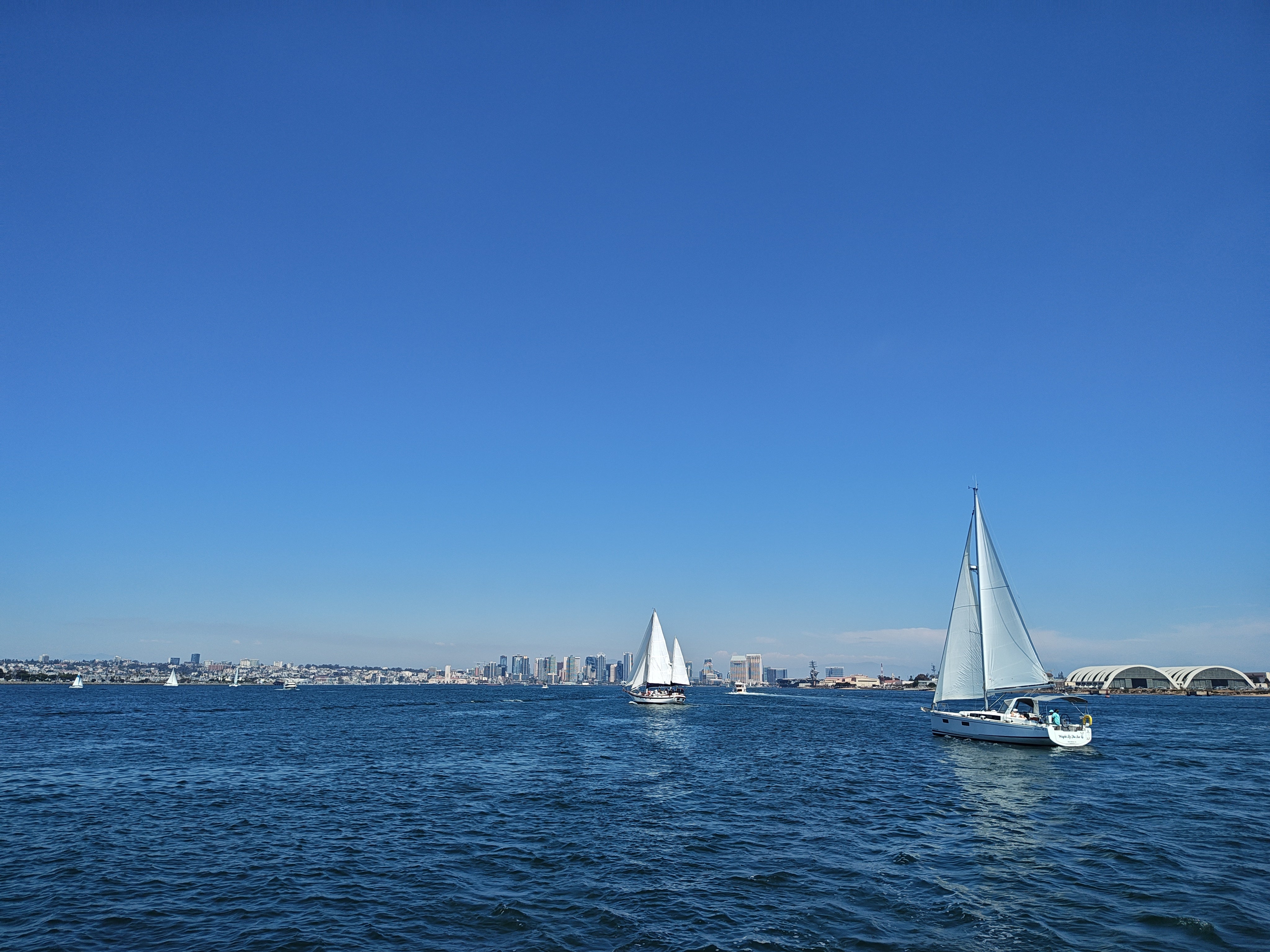 Sailboats sailing in the San Diego bay