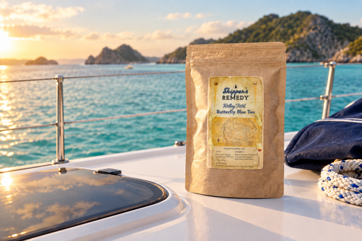 Rolling Hitch - Butterfly Blue Tea on a sailboat