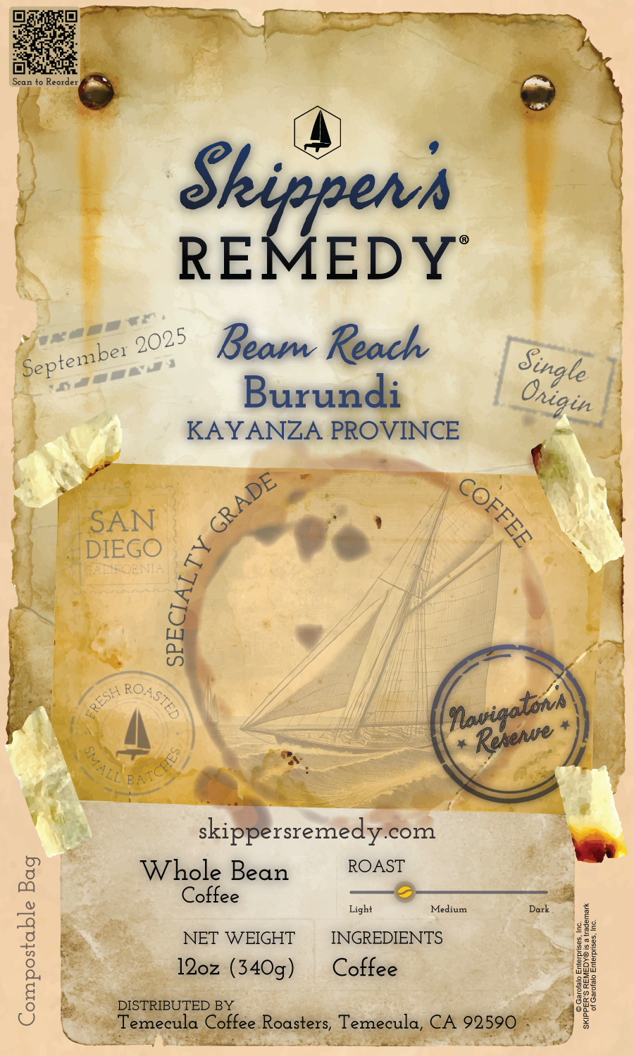 Navigator’s Reserve: Beam Reach – Burundi (September’s Coffee of the Month) compostable bag